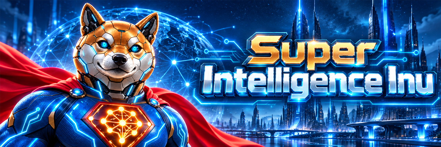 Super Intelligence Inu banner with neon city skyline